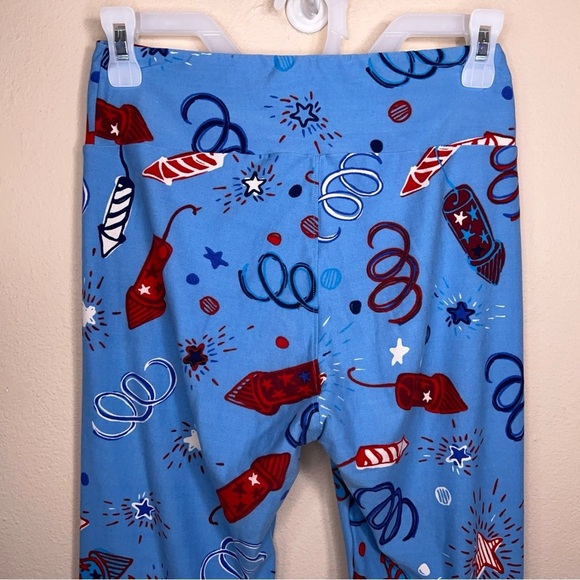 LuLaRoe One Size Red White Blue Leggings America Patriotic 4th Of July Stretch - Picture 3 of 11